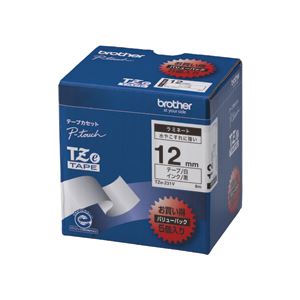 ブラザー BROTHER ピータッチ TZeテープ ラミネートテープ 12mm 白/黒文字 業務用パック TZE-231V 1パック(5個) 送料無料