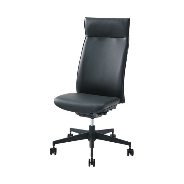 (まとめ）ライオン事務器 LEO オフィス 事務用 チェア (イス 椅子) ーハイバック 高い背もたれ PVCレザー ブラック （お客様組立） LE-1855S 1脚 【×2セット】 黒 送料無料
