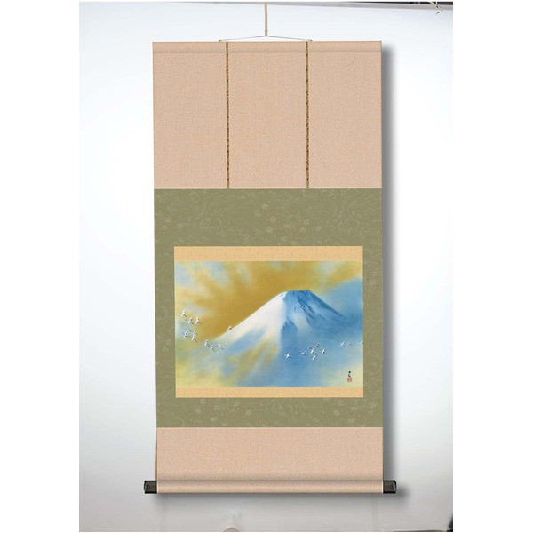 〔 横山大観生誕150年 〕 富士図 富士絵画 高精彩特色技術絵 横山大観 霊峰富士 掛軸 尺三 霊峰飛鶴 送料無料の通販は