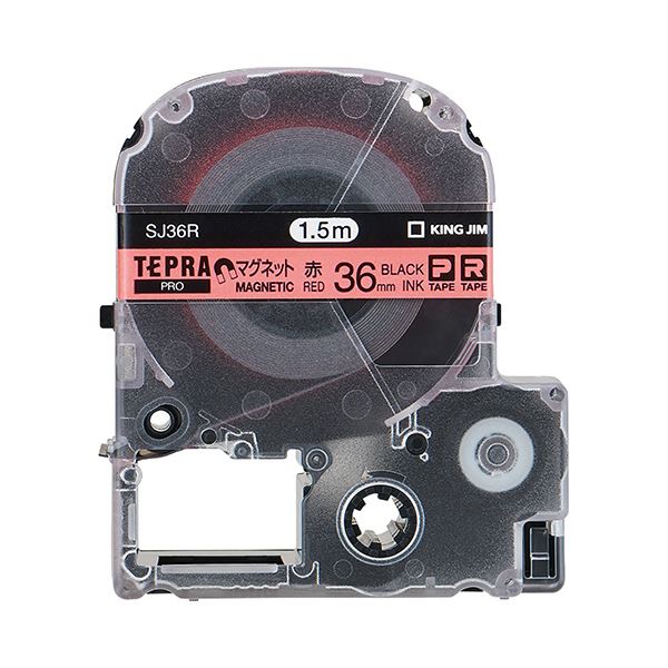 （まとめ） キングジム テプラ PRO テープカートリッジ マグネットテープ 36mm 赤／黒文字 SJ36R 1個 【×4セット】 送料無料
