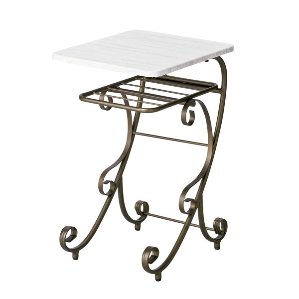 サイドテーブル エンドテーブル コーナーテーブル 小型 脇台 机 ミニテーブル 幅35cm 金属 スチール 脚 木目調 整理 収納 棚付き (置き台 置き場付き) セレスティア ナイトテーブル 完成品 リビング 店舗 送料無料の通販は