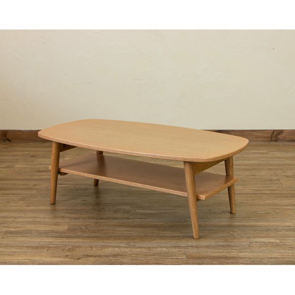 折りたたみローテーブル 机 低い ロータイプ センターテーブル /センターテーブル 【長方形/ナチュラル】 幅90cm 『TRIM』 整理 収納 棚付き (置き台 置き場付き) 【完成品】 送料無料の通販は