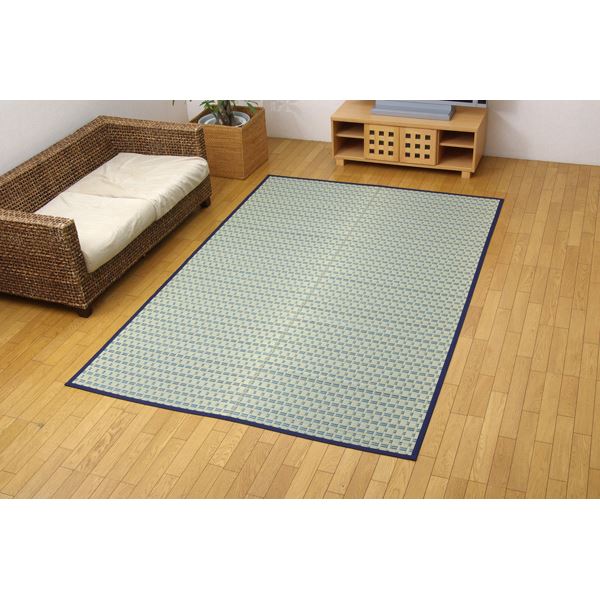 日本製 国産 い草 藺草 ラグマット じゅうたん カーペット 敷き物 /絨毯 【ブロック柄 グリーン 約140×200cm】 調湿 抗菌 清潔 防臭 耐久性抜群 〔リビング〕 緑