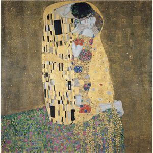 世界の名画シリーズ、プリハード複製画 グスタフ・クリムト作 「接吻」（額縁付）