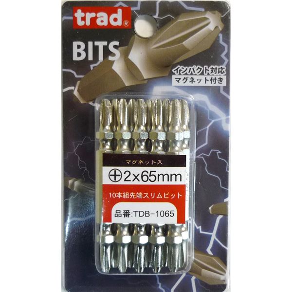 (業務用25セット) TRAD 先端スリムビット 【10本組×25セット】 ＋2×65ｍｍ インパクト対応 TDB-1065 〔DIY用品/大工道具〕 送料無料の通販は 22,424円