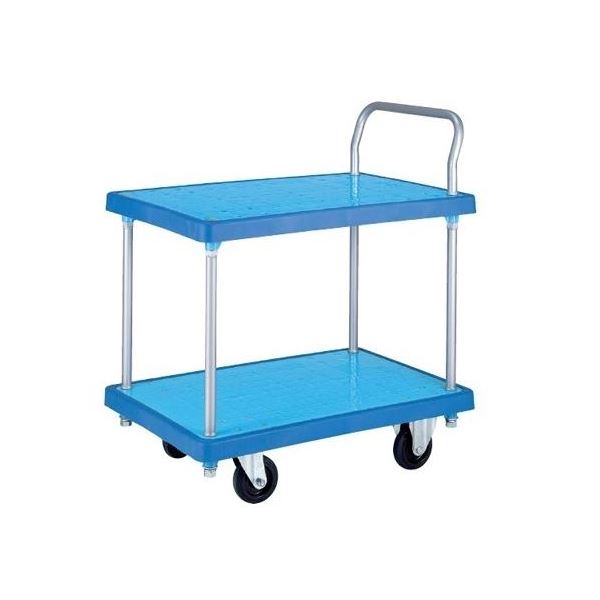 バンパーキャリー/台車 【小 2段式片袖 4インチ エラストマー車】 自在×2 固定×2 ブルー 静音キャスター仕様 青