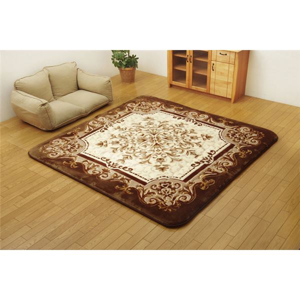 ラグマット じゅうたん カーペット 敷き物 /こたつ敷布団 【ブラウン 約195×195cm】 日本製 国産 固綿40mm使用 弾力性抜群 ふっくら極厚敷布団 〔リビング〕 茶 送料無料