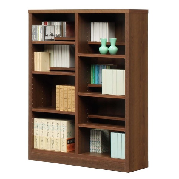 ブックシェルフ キャビネット 本棚 幅90cm ブラウン 可動棚板12枚付き