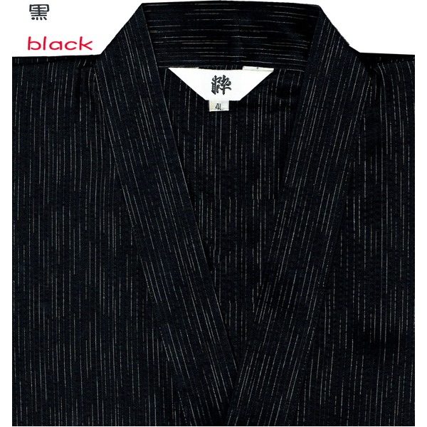 しじら織 甚平 ジンベイ キングサイズ 4L ブラック 風神雷神の手書き絵 綿100％ 部屋着 ルームウェア 寝巻 寝間着 パジャマ 夏物 黒