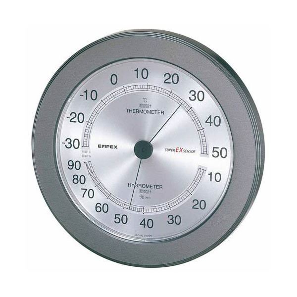 (まとめ)EMPEX 温度・湿度計 スーパーEX高品質 温度・湿度計 壁掛用 EX-2737 メタリックグレー【×2セット】 送料無料の通販は