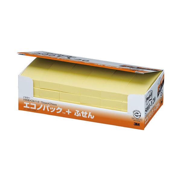 （まとめ） 3M ポストイット エコノパック ふせん 再生紙 75×25mm イエロー 5001-Y20 1パック（24冊） 【×2セット】 黄 送料無料の通販は