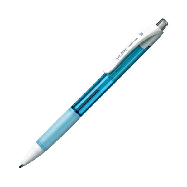 （まとめ） TANOSEE ノック式油性ボールペン（なめらかインク） 0.5mm 黒 （軸色 アクアブルー） 1セット（10本） 【×5セット】 青 送料無料の通販は