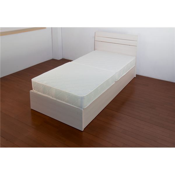 ベッド セミダブル ポケットコイルマットレス付き ホワイト 収納付き 引き出し付き キャスター付き 木製 棚付き 宮付き コンセント付き シンプル モダン