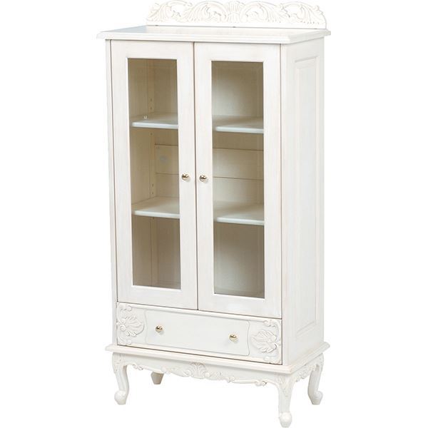 古道具 ホワイト木製ショーケース ガラス蓋付き 木製アンティーク