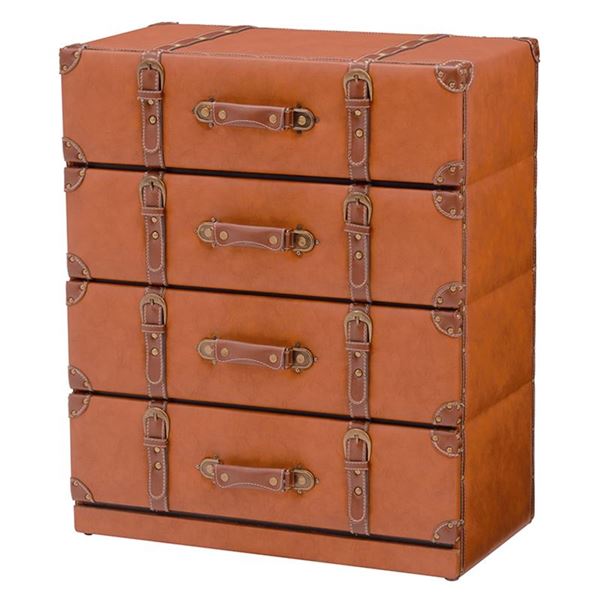 チェスト キャビネット タンス 4段 幅60cm ライトブラウン 合皮 フェイクレザー 合成皮革 トランク型チェスト リビングチェスト リビング整理 収納 インテリア家具 茶 送料無料の通販は 27,169円