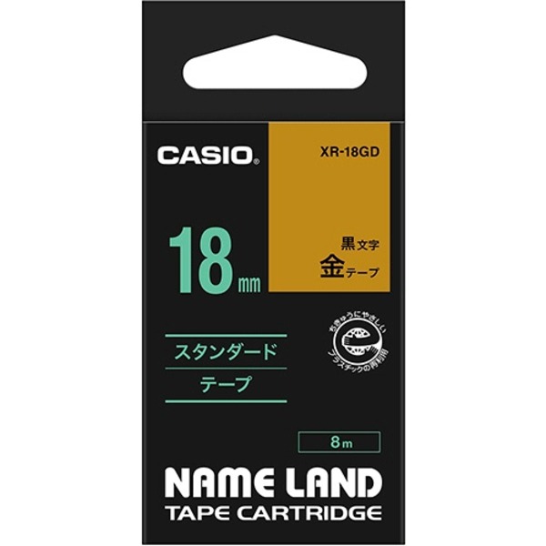 （まとめ） カシオ CASIO ネームランド NAME LAND スタンダードテープ 18mm×8m 金／黒文字 XR-18GD 1個 【×4セット】 送料無料