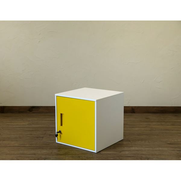 鍵付きロッカー/整理 収納 キャビネット シェルフ 戸棚 【イエロー