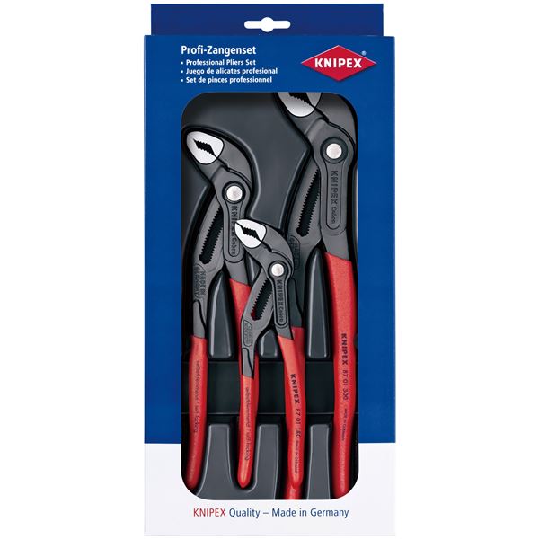 KNIPEX（クニペックス）002009V02 コブラ3本セット 180／250／300 進化したプラスチックトレー付きコブラセット 驚異のパワーと多機能性を兼ね備えた180／250／300の3本セット 送料無料