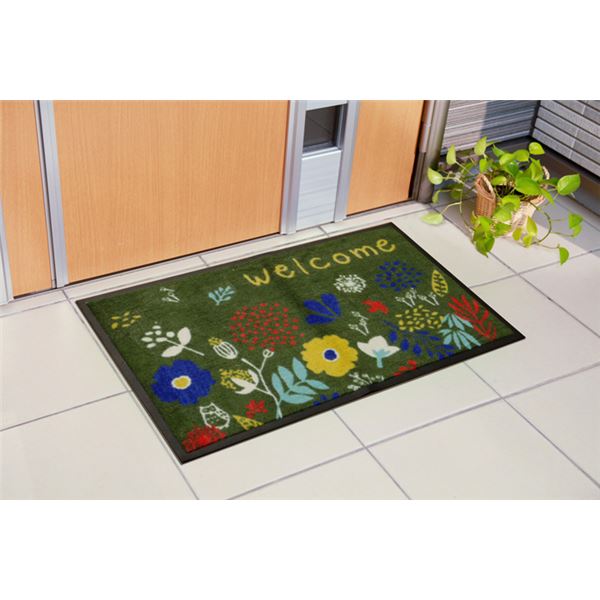 屋外用 玄関マット/ドアマット 【グリーン 約59cm×90cm】 長方形 洗える ウォッシャブル ナイロン ゴム 緑 送料無料の通販は 5,169円