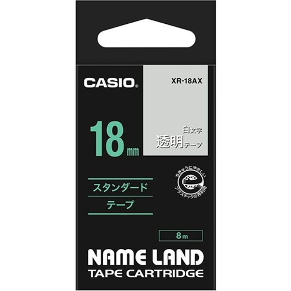 （まとめ） カシオ CASIO ネームランド NAME LAND スタンダードテープ 18mm×8m 透明／白文字 XR-18AX 1個 【×4セット】 送料無料