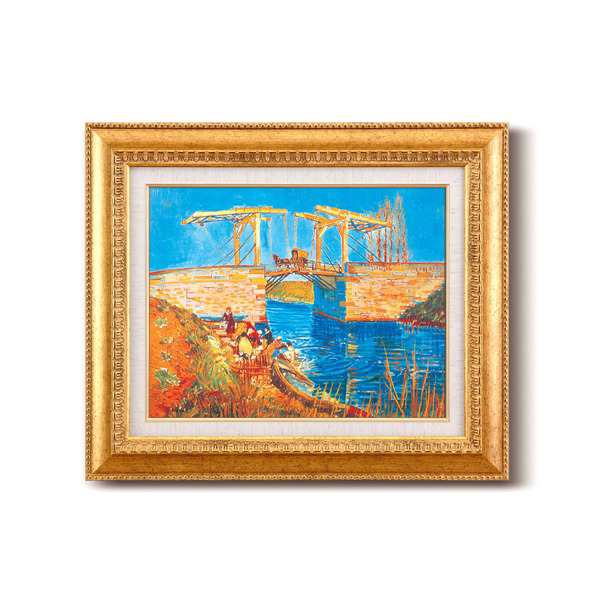 名画額縁 フレームセット F6号 ゴッホ 「アルルのはね橋」 460×552×55mm 壁掛けひも付き 金フレーム 送料無料