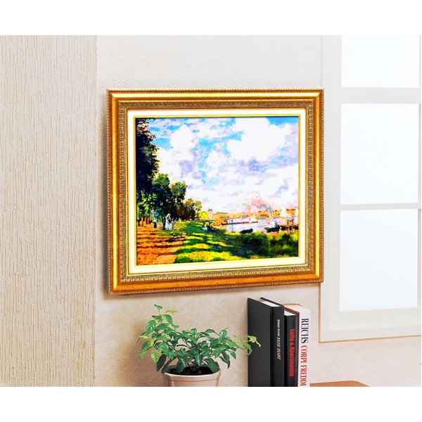 名画額縁/フレームセット 〔F10号〕 モネ 「アルジャントーユの停泊所」 690×615×38mm 壁掛けひも付き ストーングレーフレーム[21]