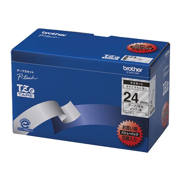ブラザー工業 TZeテープ ラミネートテープ(透明地/黒字) 24mm 5本パック TZe-151V 送料無料 8,091円