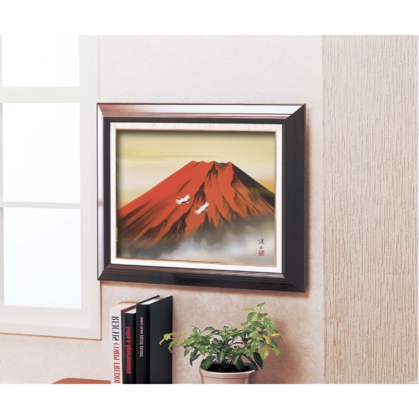 正規品販売！ 日本画額 木製フレームセット オンタケF6号 伊藤渓山 「赤富士 絵画