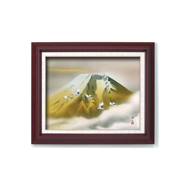 赤い富士山 日本画 フレーム付き 鈴村秀山 赤富士 52×42cm 富士山水画 日本画 富士山 赤い富士山 赤