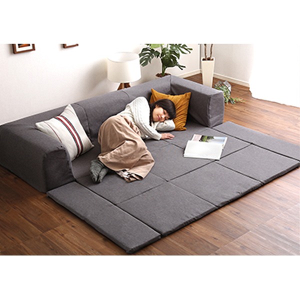 フロアマット付き ローソファ 低い フロアタイプ ロータイプ フロアソファ ー 【Lサイズ 幅250cm グレー】 洗える ウォッシャブル カバー付き 肘付き 送料無料の通販は
