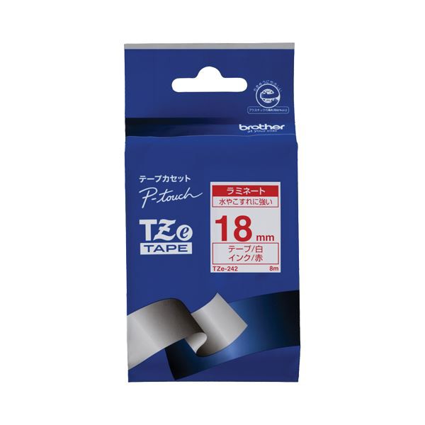 （まとめ） ブラザー BROTHER ピータッチ TZeテープ ラミネートテープ 18mm 白／赤文字 TZE-242 1個 【×6セット】 送料無料の通販は