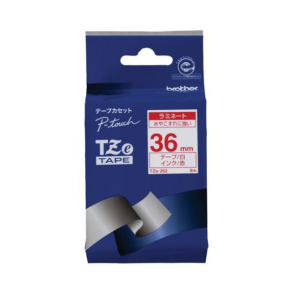 （まとめ） ブラザー BROTHER ピータッチ TZeテープ ラミネートテープ 36mm 白／赤文字 TZE-262 1個 【×4セット】 送料無料の通販は