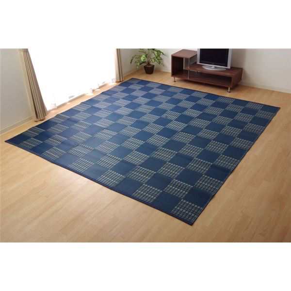 洗える ウォッシャブル PPカーペット/ラグマット じゅうたん 敷き物 【ネイビー 本間8畳 約382cm×382cm】 日本製 国産 ポリプロピレン 〔リビング〕 送料無料