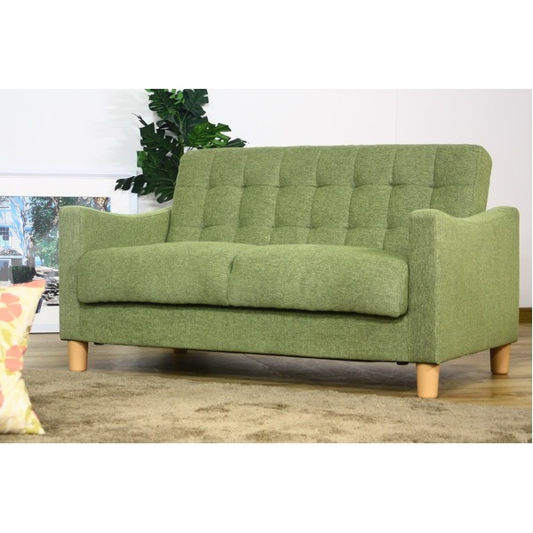 ソファーベッド 幅120cm 2人掛け グリーン ファブリック地 座面下整理 収納 肘付き 脚付き 半完成品 リビング ダイニング 緑 送料無料の通販は 45,749円
