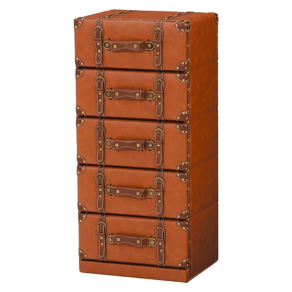 トランク型 チェスト タンス キャビネット 5段 幅41cm ライトブラウン