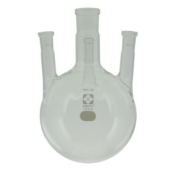 【柴田科学】SPC パソコン 四口丸底フラスコ 1L 030180-151 革新的なデザインで進化した、容量1リットルの四口丸底フラスコ 科学の進歩を支える頼れる相棒、あなたの研究をサポートします 送料無料の通販は