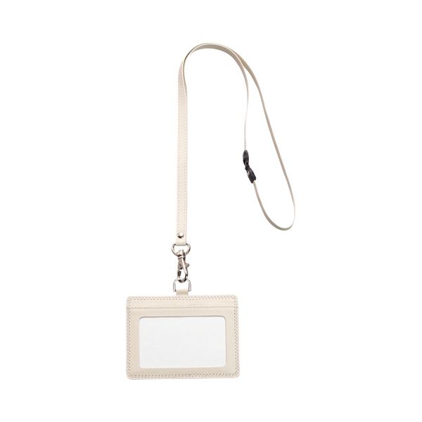 （まとめ） TANOSEE 合皮 フェイクレザー 製ネームカードホルダー ヨコ型 ストラップ付 ホワイト 1個 【×10セット】 白