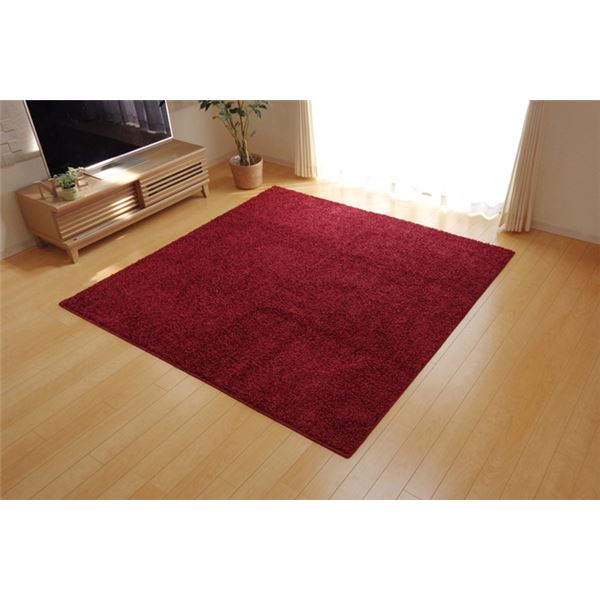 ラグマット じゅうたん カーペット 敷き物 /絨毯 【3畳 無地 ワイン 約190×240cm】 日本製 国産 防炎 抗菌 清潔 防臭 防ダニ 通年使用 シャギー タフト 〔リビング〕 送料無料の通販は