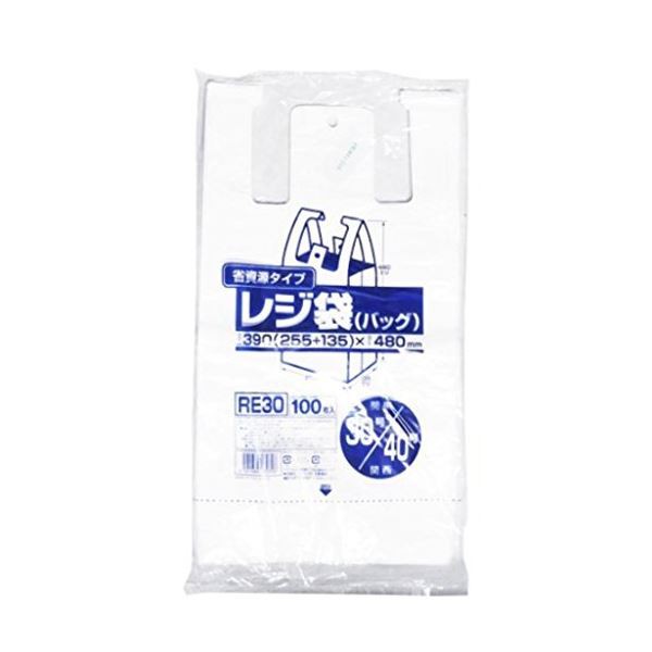 省資源レジ袋東30西40号100枚入HD乳白 RE30 【（30袋×5ケース）合計150袋セット】 38-375 送料無料の通販は