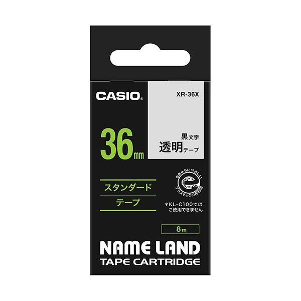 (まとめ) カシオ CASIO ネームランド NAME LAND スタンダードテープ 36mm×8m 透明／黒文字 XR-36X 1個 【×5セット】