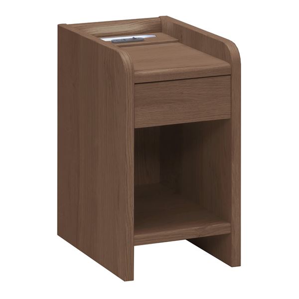 サイドテーブル エンドテーブル コーナーテーブル 小型 脇台 机 /ミニテーブル 【ブラウン 幅30×奥行36cm】 引き出し 1口コンセント LEDライト 照明 付 『ナイトテーブル 』 茶 送料無料の通販は
