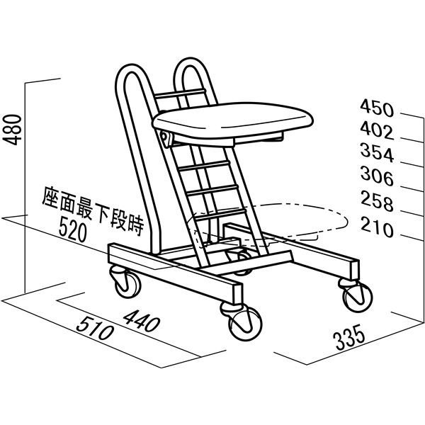 キャスターチェア (イス 椅子) 【ビニールレザークッションタイプ ブラック×シルバー】 幅335mm 日本製 国産 金属 スチール パイプ 黒