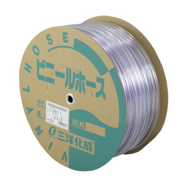 三洋化成 透明ホース 9×12 100m ドラム巻 TM-912D100T 1巻 透明なホースで流体をクリアに確認 100mのドラム巻きで使い勝手も抜群 見た目も機能も満足の三洋化成クリアフローホースTM-912D100T 送料無料の通販は