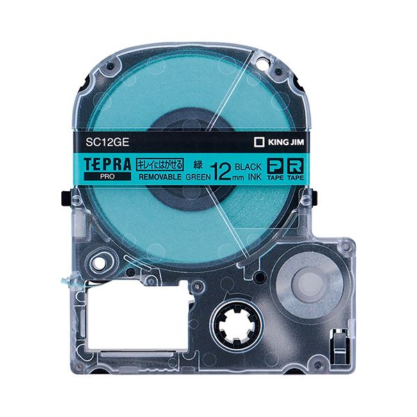 (まとめ) キングジム テプラ PRO テープカートリッジ キレイにはがせるラベル 12mm 緑／黒文字 SC12GE 1個 【×10セット】