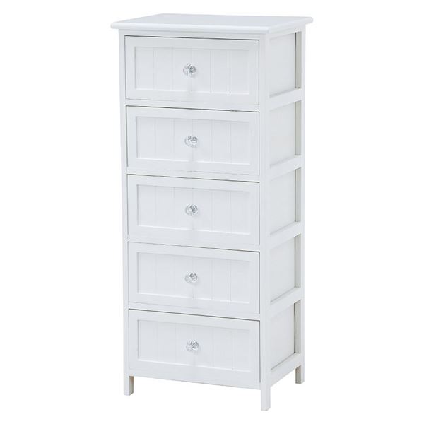 桐材 ランドリーラック/洗濯用品 【5段 ホワイト】 幅41×奥行31×高さ93cm 木製 クリスタル調取っ手付き 〔脱衣所 洗面所〕 白 送料無料の通販は