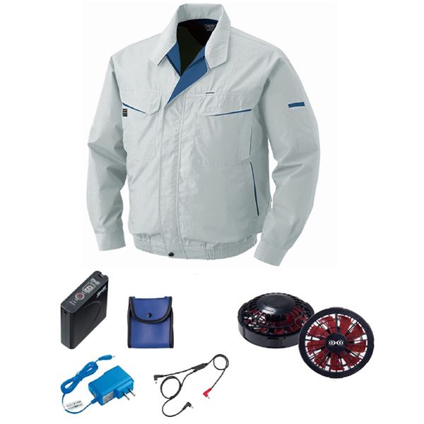 KU90470 空調服 R 綿・ポリ混紡 FAN2200BR・RD9261・LISUPER1セット シルバー L 送料無料