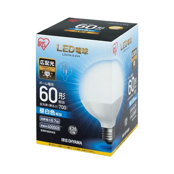 （まとめ） LED電球60W E26 ボール球 昼白 LDG7N-G-6V4【×5セット】 送料無料