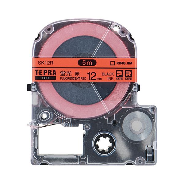 (まとめ) キングジム テプラ PRO テープカートリッジ 12mm 蛍光レッド／黒文字 SK12R 1個 【×10セット】 赤
