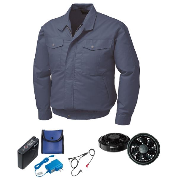 KU91710 空調服 R 綿・ポリ混紡 制電 FAN2300B・RD9261・LISUPER1セット ダークブルー 3L 青