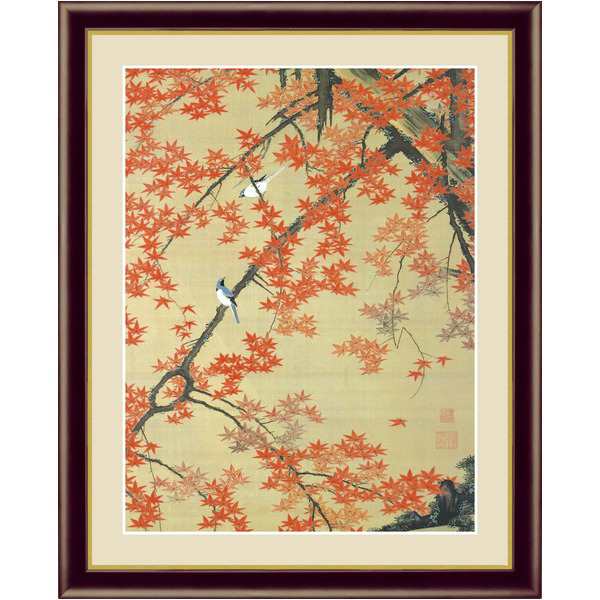 伊藤若冲 額装品 茶 〔 F6号 雪中遊禽図 〕 若冲 鳳凰 旭日 動植綵絵額 群鶏 白鳳 鶏 送料無料